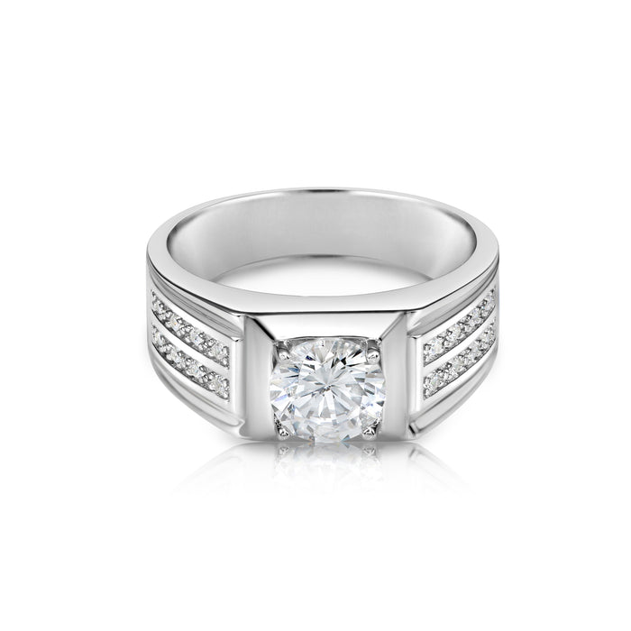 .925 Silver Mens Ring with Double Row CZ Stones