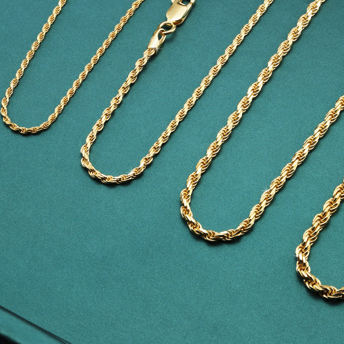 Silver .925 Solid Rope chain with Gold Plating