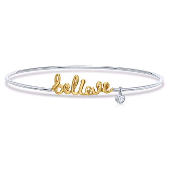 925 Sterling Silver Handmade "Believe" bangle bracelet
