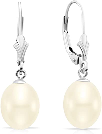 14k White Gold Freshwater Cultured Pearl Leverback Drop Earring