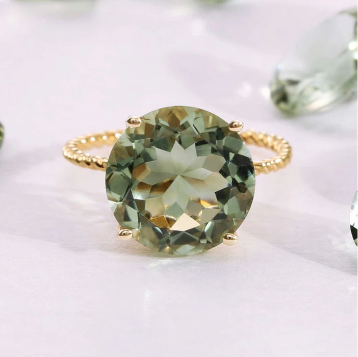 14k Gold Semi-precious Green Amethyst Gemstone Ring