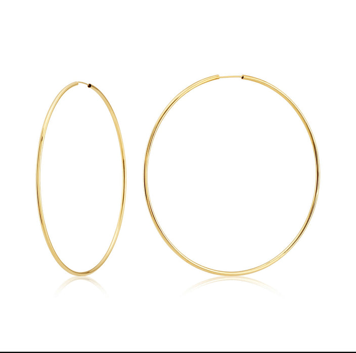 14k Gold 2.5 Inch endless hoop Earrings with 2mm Tube