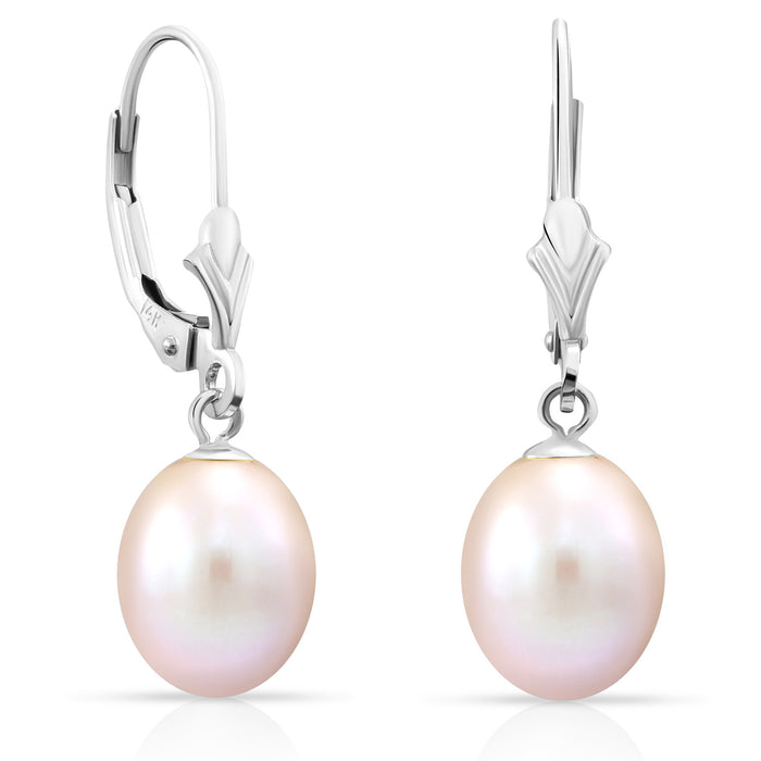 14k White Gold Freshwater Cultured Pearl Leverback Drop Earring
