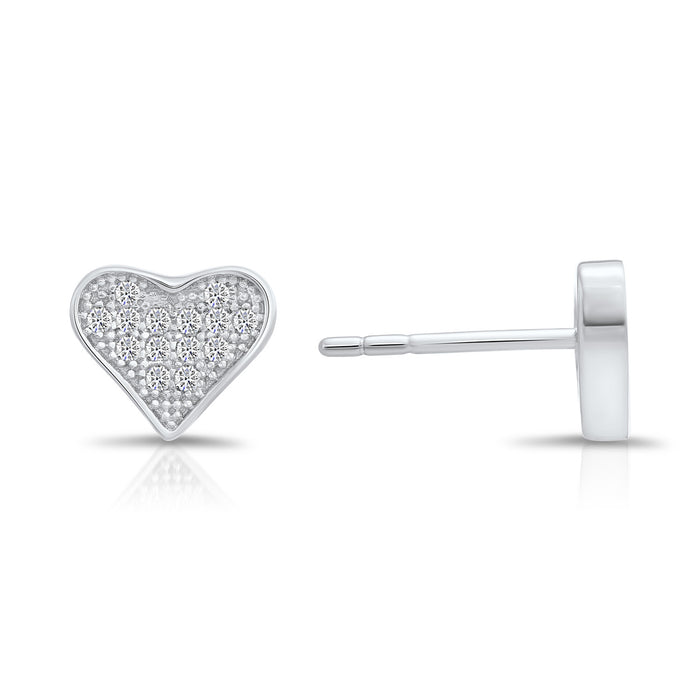 Sterling Silver Pave Set CZ Heart Stud Earring