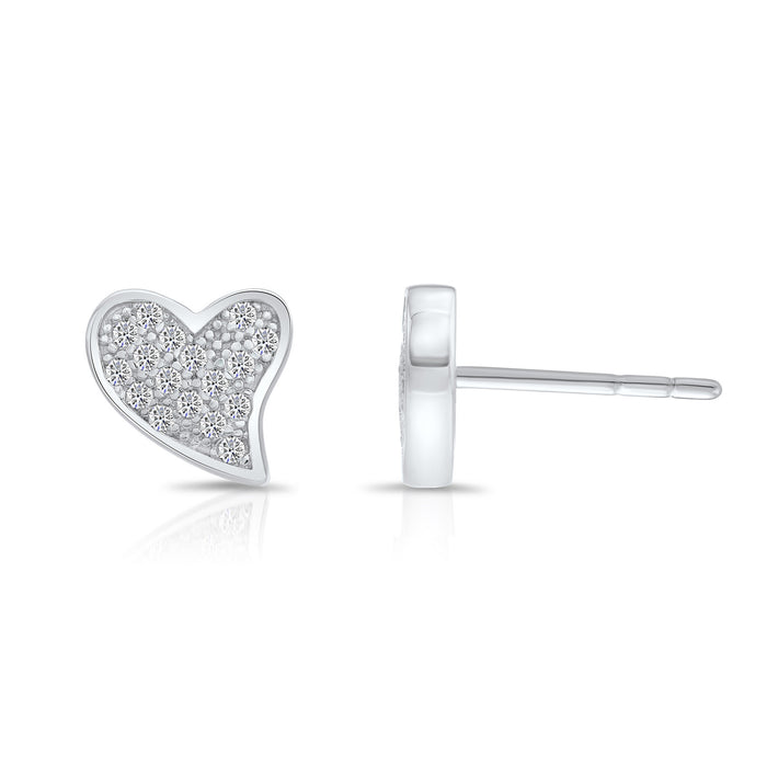 Sterling Silver CZ Heart Stud Earring