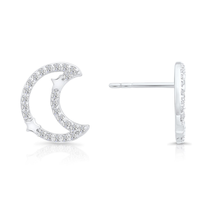 Sterling Silver & Cubic Zirconia Crescent Moon Stud Earring NYFLE3526