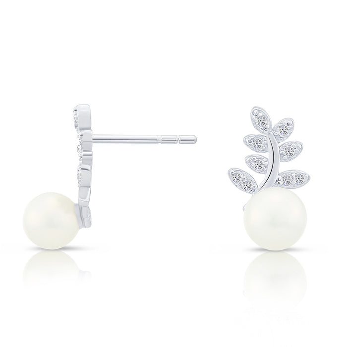 Sterling Silver Pearl and Cubic Zirconia Stud Earring NYFLE3713