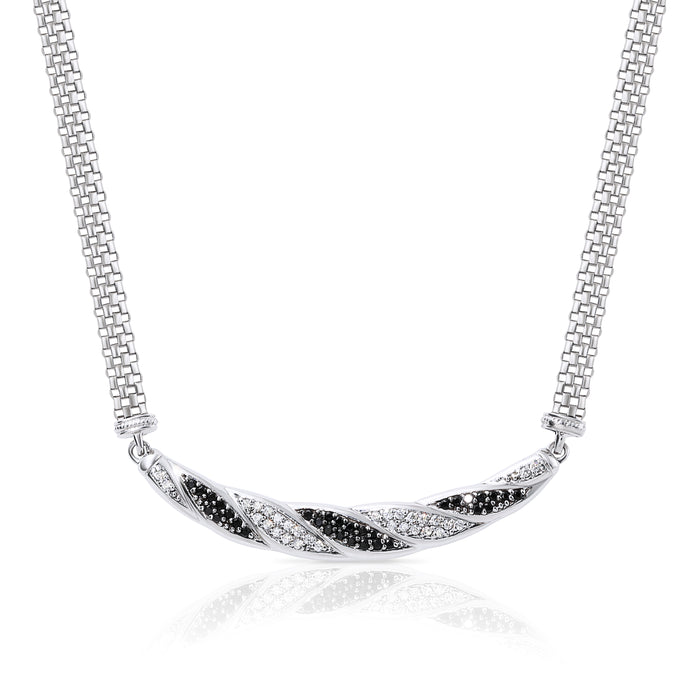 Sterling Silver Spiral Black and White Popcorn Necklace