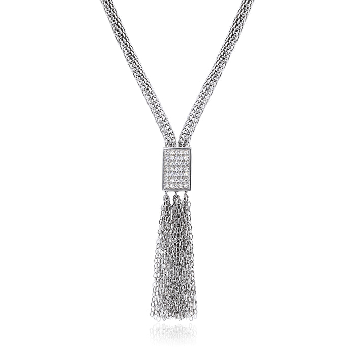 Sterling Silver Italian Style Long Tassel Necklace