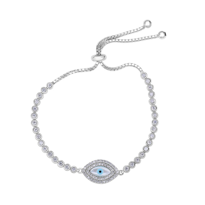 Sterling Silver Evil Eye CZ Bracelet - Adjustable