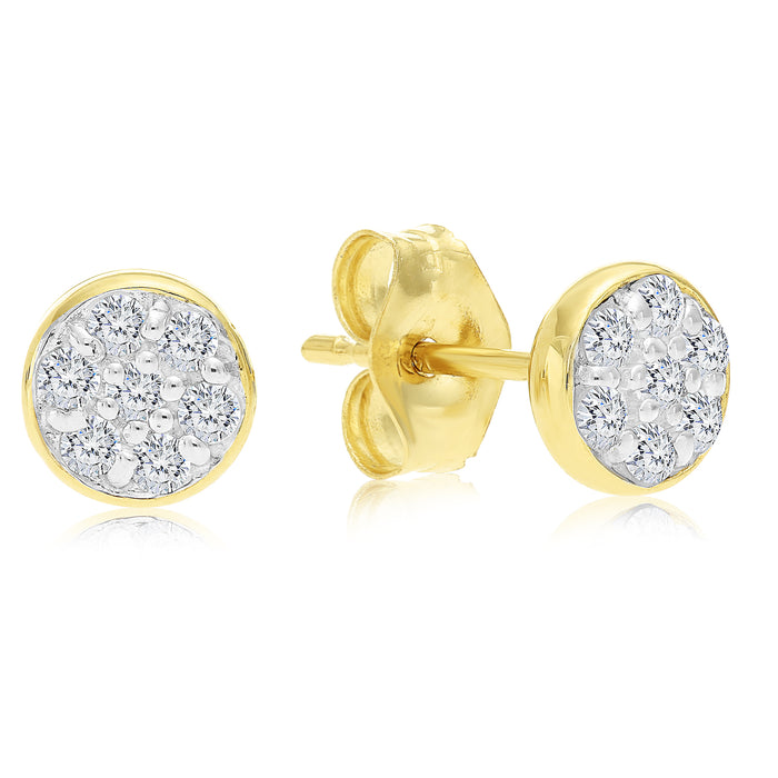 14K Solid Gold Round Shape Diamond Stud Earring