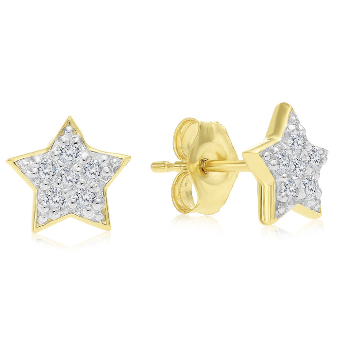 14K Solid Gold Star Shape Diamond Stud Earring