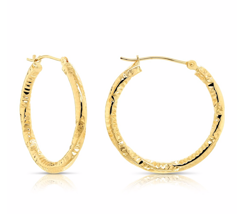 14k Yellow Gold Hoop Earrings with Twisted DC Design 2.5mm Thickness