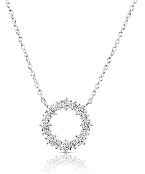 Sterling Silver Cz Halo Necklace with 18 Inch Cable Chain NYVNS01030