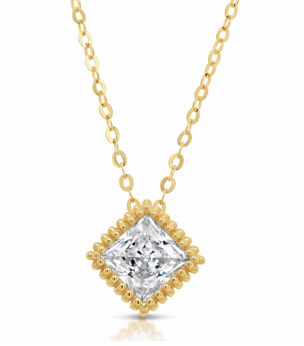 14K Yellow Gold Princess Cut CZ Necklace (Adjustable) NYC0011