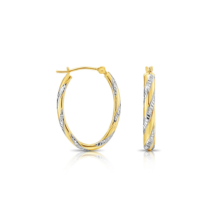 14K Gold Two-Tone Twisted Oval Hoop Earring