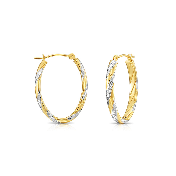 14K Gold Two-Tone Twisted Oval Hoop Earring
