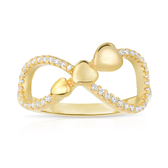 Sterling Silver Infinity Triple Heart Ring - Gold Tone