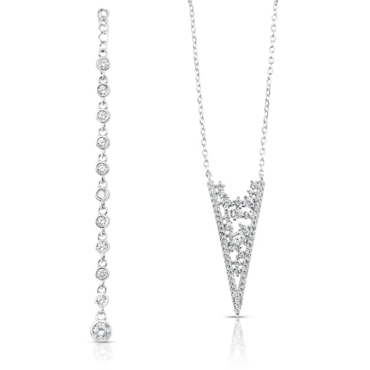 Sterling Silver Cubic Zirconia Triangle Cluster Pendant Necklace