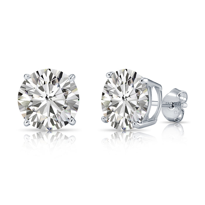 925 Sterling Silver 4 Prong Round Solitaire Cubic Zirconia Studs - Pushback