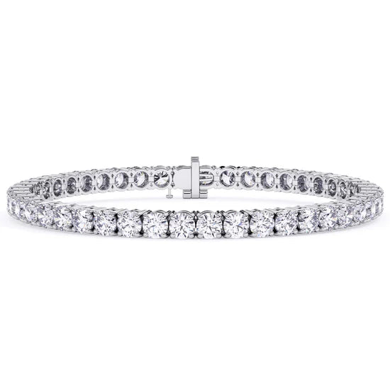 14K White Gold 4 Prong Round CVD Lab Diamond Tennis Bracelet - 10.25 Cts