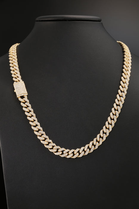 15.5 CT 10K Yellow Gold Natural Diamond Miami Cuban Link Chain