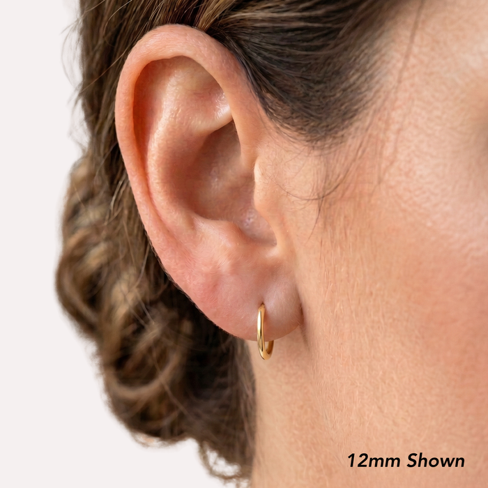 10K Yellow Gold Round Endless Hoop Earrings, 1MM