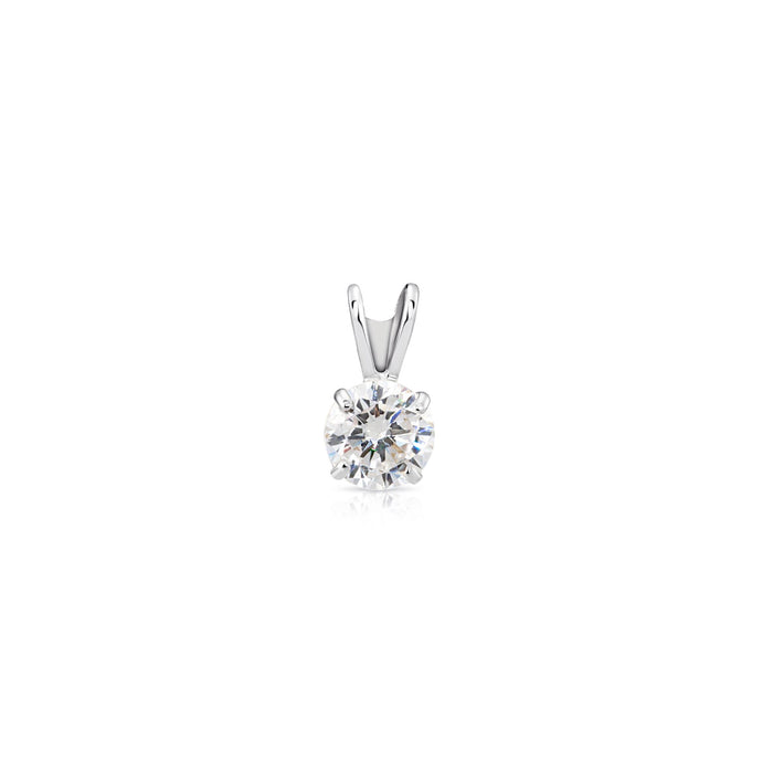 14K White Gold Solitaire 4 Prong Round Pendant Necklace