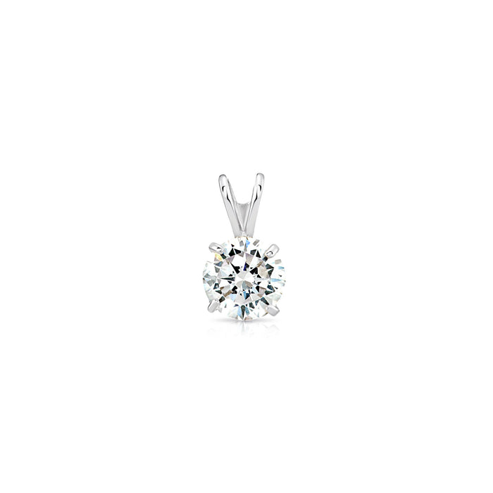 14K White Gold Solitaire 4 Prong Round Pendant Necklace