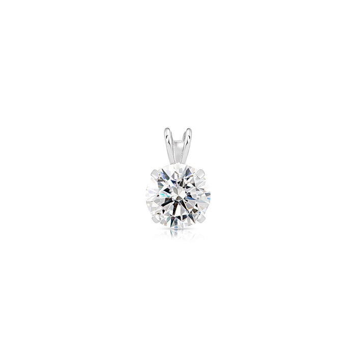 14K White Gold Solitaire 4 Prong Round Pendant Necklace