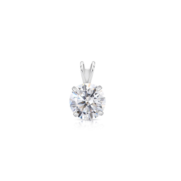 14K White Gold Solitaire 4 Prong Round Pendant Necklace