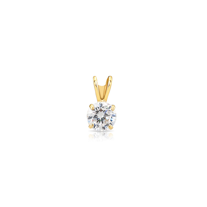 14K Yellow Gold Solitaire 4 Prong Round Pendant Necklace