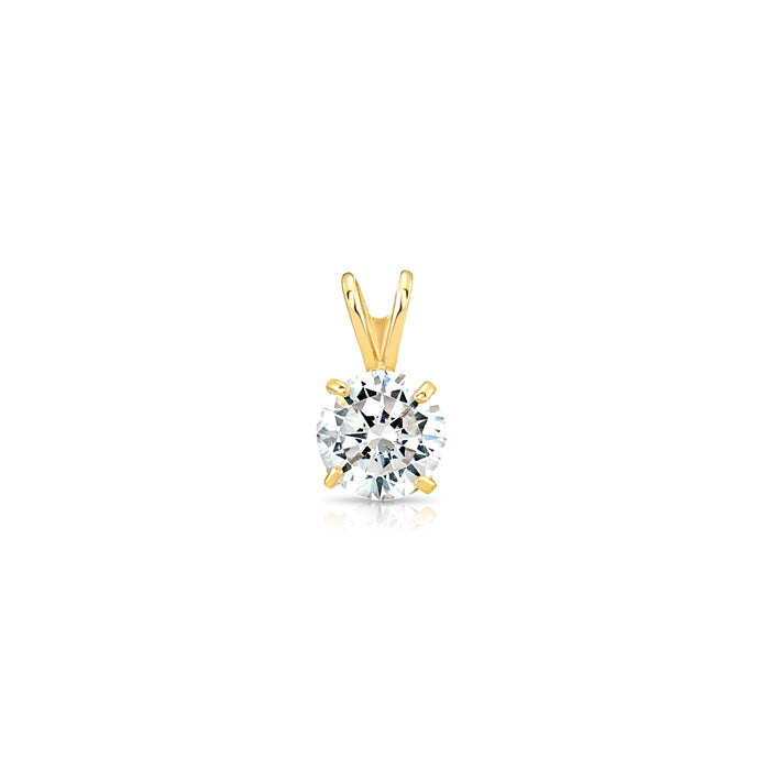 14K Yellow Gold Solitaire 4 Prong Round Pendant Necklace