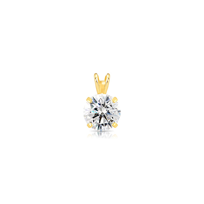 14K Yellow Gold Solitaire 4 Prong Round Pendant Necklace