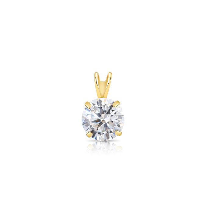 14K Yellow Gold Solitaire 4 Prong Round Pendant Necklace