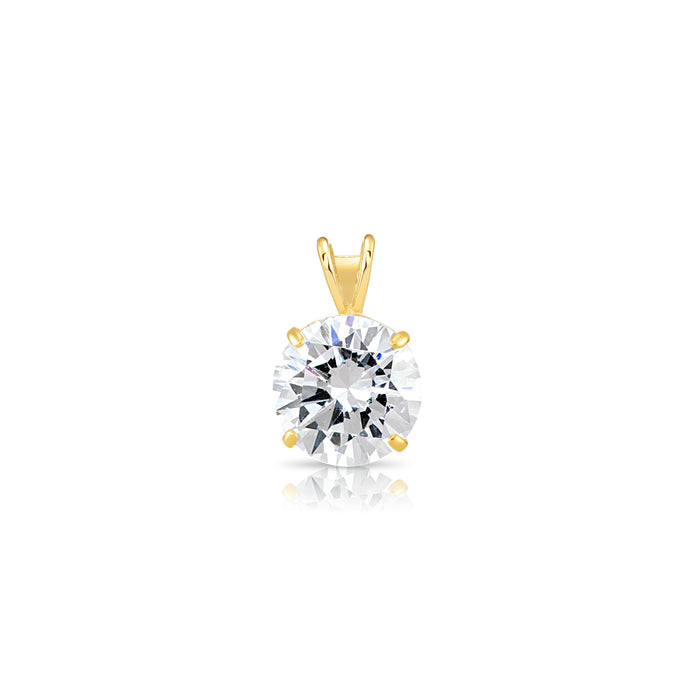 14K Yellow Gold Solitaire 4 Prong Round Pendant Necklace