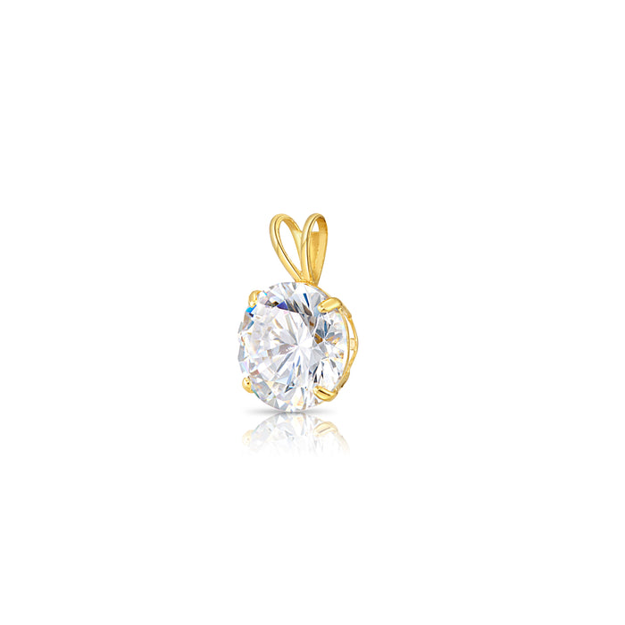 14K Yellow Gold Solitaire 4 Prong Round Pendant Necklace