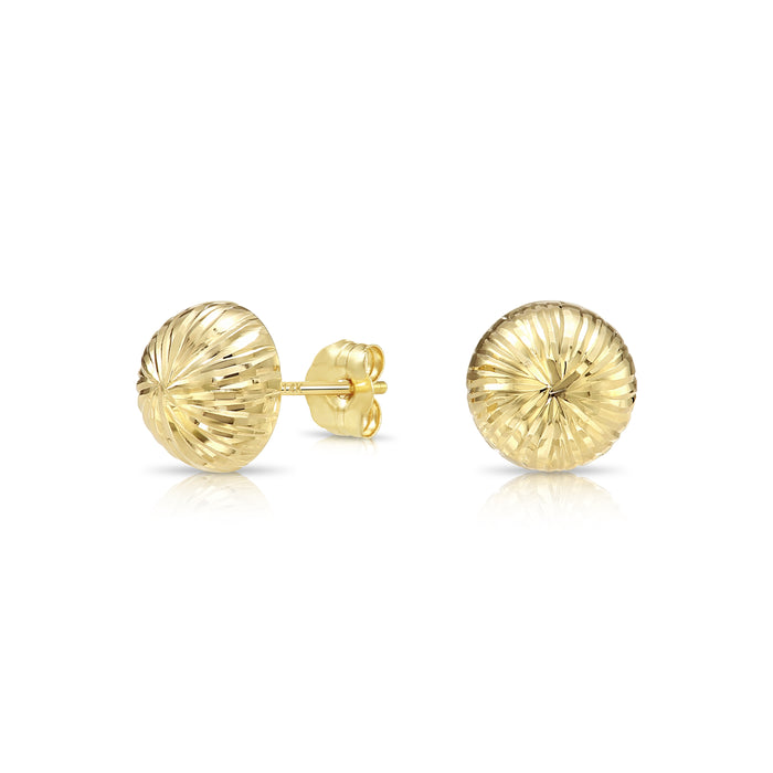 14K Solid Gold Fancy Diamond-cut Half Ball Earrings - Pushback