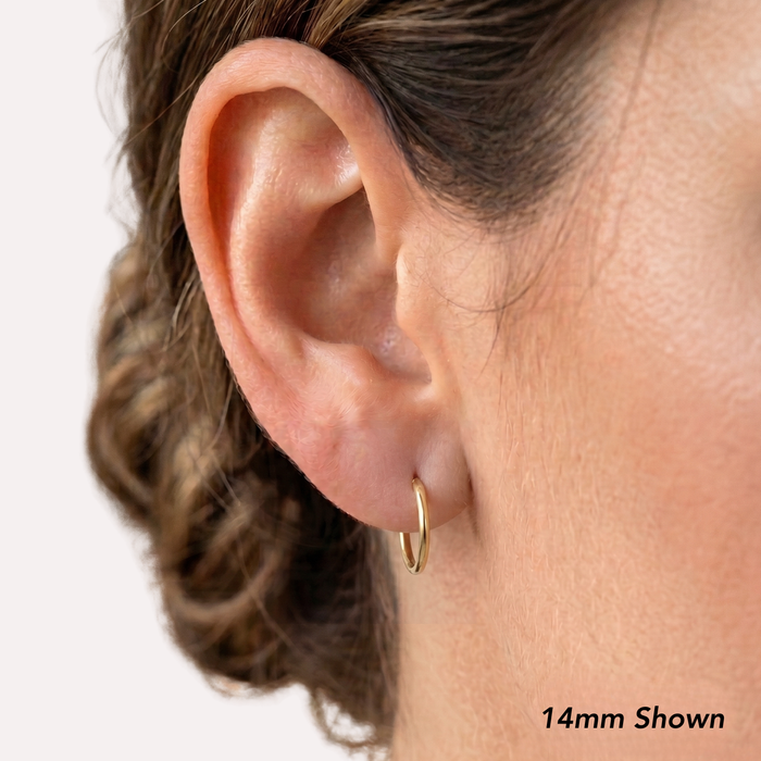 10K Yellow Gold Round Endless Hoop Earrings, 1MM
