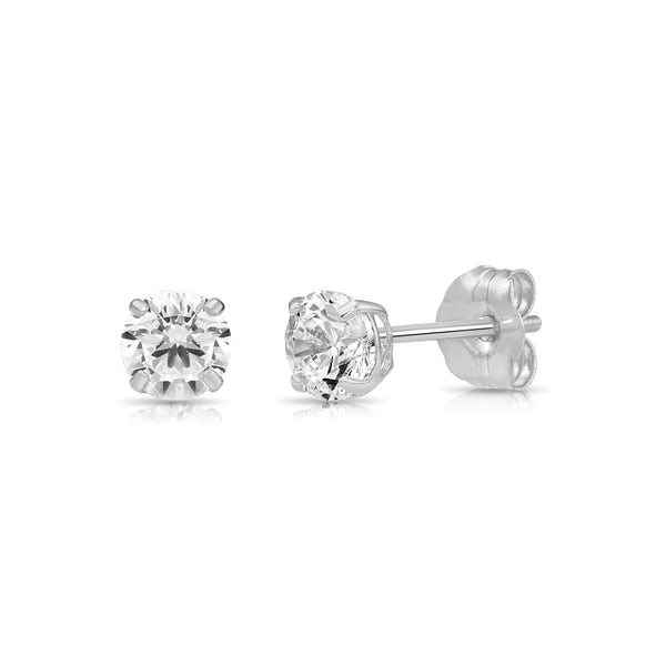 14K White Gold CVD Lab Diamond Solitaire Stud Earrings, Pushback