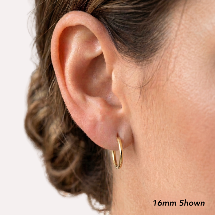 10K Yellow Gold Round Endless Hoop Earrings, 1MM