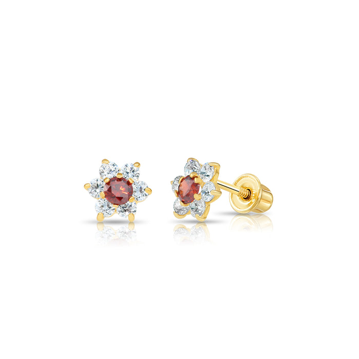 14k Yellow Gold Flower Birthstone CZ  Stud Earrings Screw Back - 5.5MM