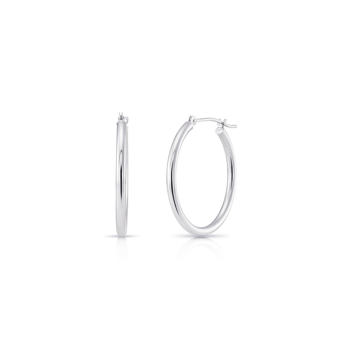 14k White Gold Classic Polished Hoop Earrings