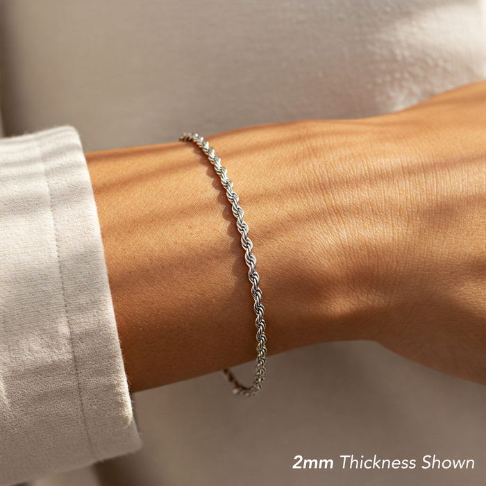 925 Solid Sterling Silver Rope Chain Bracelet