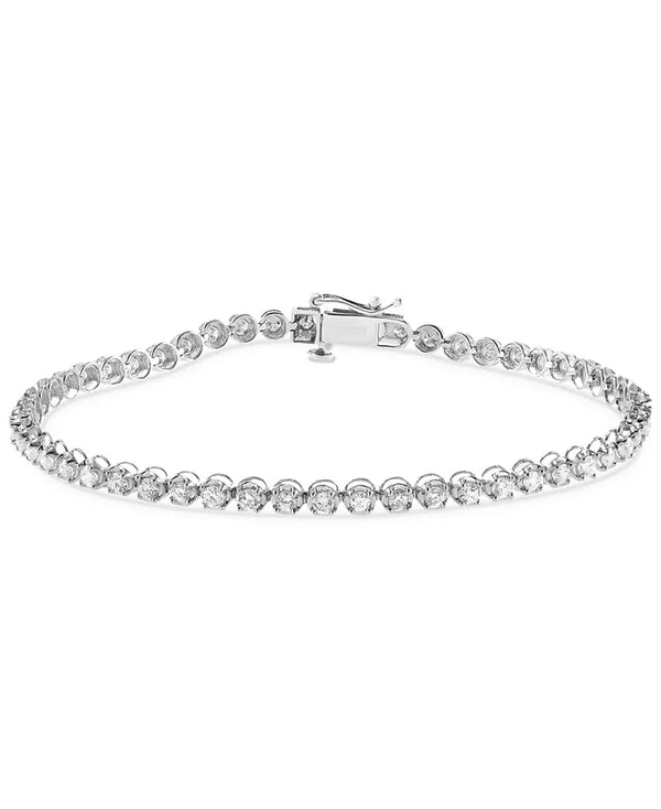 14K White Gold 4 Prong Round CVD Lab Diamond Tennis Bracelet - 1.00 Cts
