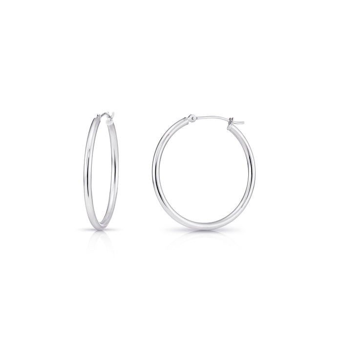 14k White Gold Classic Polished Hoop Earrings