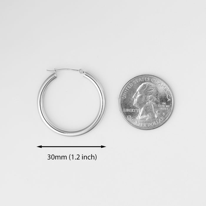 14K White Gold Polished Hoops - 3MM Tube