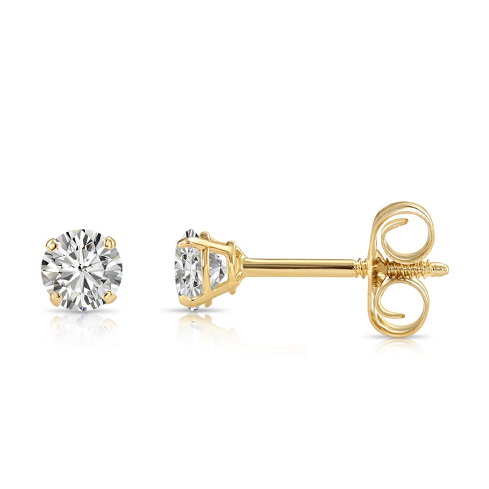 14k Yellow Gold Solitaire CZ Stud Earrings with Push-on / Screw-off