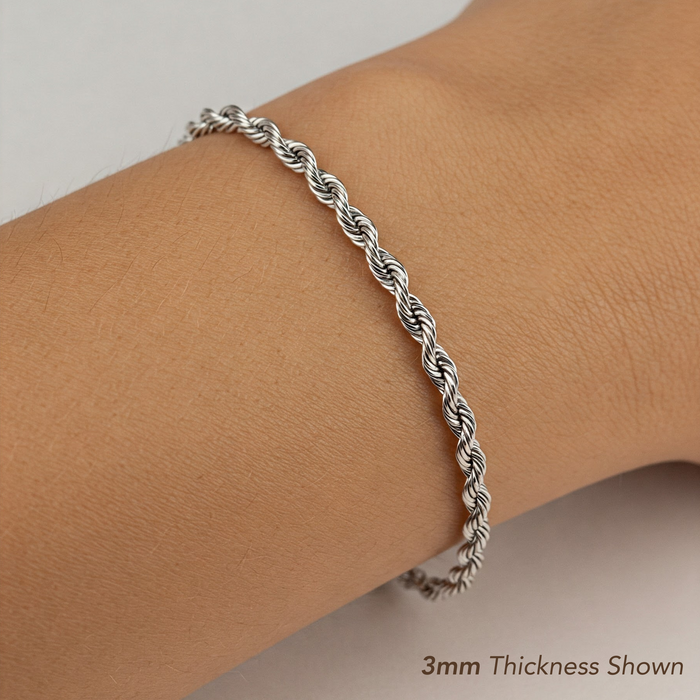 925 Solid Sterling Silver Rope Chain Bracelet
