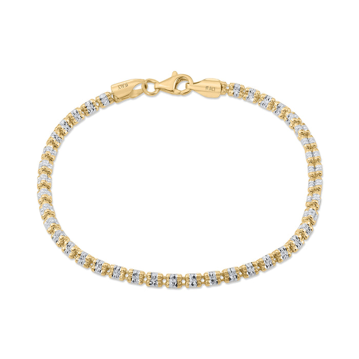 Sterling Silver Two-Tone Diamond-Cut Ice Chain Bracelet, Pyramid Design